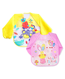 The Little Lookers Full Sleeves Washable PVC Waterproof Bibs Pack Of 2 - Yellow Pink