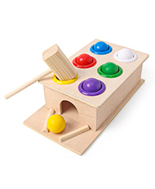 Prime Wooden Hammer Ball Knock Pounding Bench With Box Case 6 - Multicolour