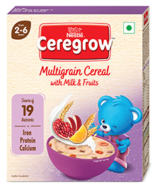 Nestle CEREGROW Multigrain Cereal with Milk & Fruits, From 2-6 years, With Iron, Protein, Calcium, 19 Nutrients, Instant Cereal, Bag-in-box Pack - 300 g