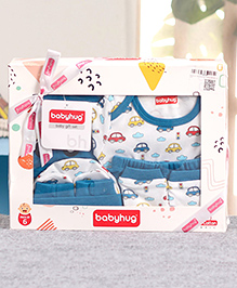 Babyhug 100% Cotton Clothing Gift Set Car Print Pack of 6 - Blue