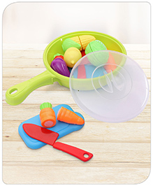 Babyhug Vegetables Cutting Playset with Frypan - 16 Pieces | Realistic Pretend Play Kitchen Set for Kids | Boosts Creativity & Role-Play Learning | BIS Certified
