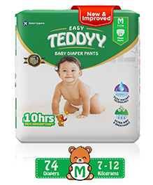 Teddyy Easy Diaper Pants with Rash Protection and 3x Faster absorption Technology - M  (74 Pieces)