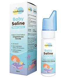 Nasobuddy Baby Saline Nasal Spray All Natural Saline Solution Helps Clear Baby's Congested Nose Naturally - 70 ml
