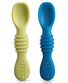 LuvLap Silicone Baby Led Weaning Spoons Set of 2, Baby Traning Spoon, Gum Friendly, Bpa Free, 114 Millimeter, White & Blue