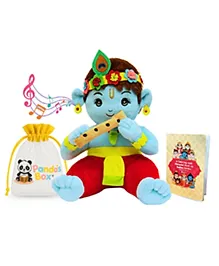Panda's Box Mantra Chanting Baby Krishna | Interactive Musical Soft Stuffed Plush Toy | Non-Toxic, Safe|Best Birthday Gift For Newborn Kids (Boys, Girls) | Free Colouring Book | Medium 28 cm