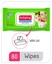 Babyhug Premium 98% Water Baby Wet Wipes with Moisturising Aloe Vera With Lid - 80 Pieces