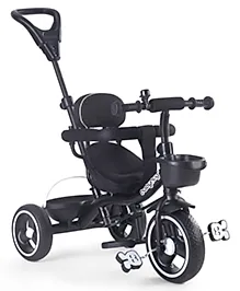 Babyhug Stalwart Plug & Play Tricycle With Parental Handle & Seat Cover - Black| High Backrest| Non-slip Pedals| Removable Safety Bar| Foldable Footrest| Puncture Proof Wheels| Durable Frame