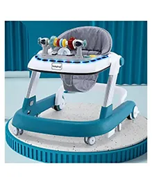 Babyhug Laugh & Learn 2 in 1 Baby Walker With anti Fall Protection & Adjustable Height - Blue White| Musical Play Tray with Light| Compact Fold|  Swivel Wheels| Smart Speed Control