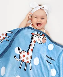 Babyhug Premium Reversible Plush Soft & Warm Double Layer Blanket Giraffe Print - Blue