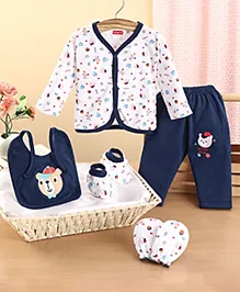 Babyhug 100% Cotton Clothing Gift Set Sports Theme Navy Pack of 5- Blue & White