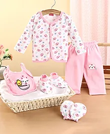 Babyhug 100% Cotton Clothing Gift Set Animal Theme Pink & White - Pack of 5