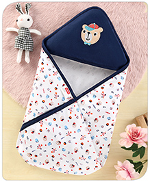 Babyhug 100% Cotton Hooded  Wrapper Sports Print - Blue