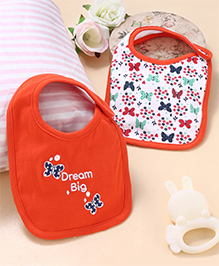Babyhug Cotton Snap Buttons Closure Butterfly Print Pack of 2 - Orange & White