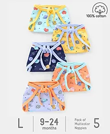Babyhug Interlock Dyed Printed Cloth Nappies Large Set of 5 - Multicolour