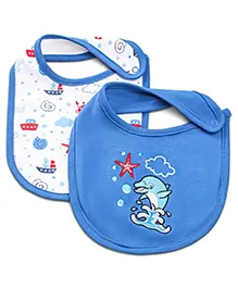 Babyhug Cotton Snap Buttons Closure Bibs Ship Print Pack of 2 - Navy Blue