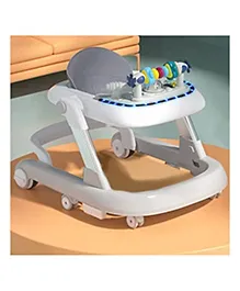Babyhug Laugh & Learn 2 in 1 Baby Walker With anti Fall Protection & Adjustable Height - Grey White| Musical Play Tray with Light| Compact Fold| Swivel Wheels| Smart Speed Control
