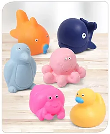 Babyhug Ocean-Animals Bath Squeeze Toys -Pack of 6 | Aquatic Adventure Set With Whale, Duck, Penguin, Fish Characters | Sensory, Fine-Motor Skill Development | Multicolour | BIS Certified