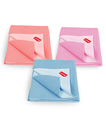 LuvLap Instadry Waterproof Baby Dry Sheet 3-Pack, Medium L 70 x B 50 cm (20x28 inch), Extra Absorbent Bed Protector, Salmon Rose, Baby Pink & Sky Blue