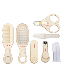 LuvLap 7-in-1 Baby Grooming Kit, Portable Newborn Grooming Essentials, Includes Finger Brush, Nail Scissors, Comb, Tweezer, and More, White