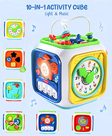 Babyhug&nbsp;Premium 10-in-1 Activity Cube Educational Toy | Learning Cube with Light Projector & Music, Animals, Shape Sorter, Clock, Gears & Beads, Piano, Flash Drum & Steering Wheel | BIS Certified