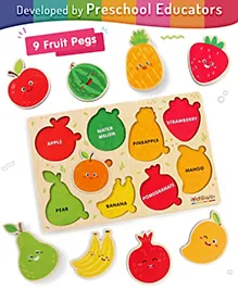 Intelliskills Premium Wooden Hide N' Seek Fruits Puzzle Board - 9 Pieces |Fruits Matching & Recognition |Early Learning Puzzle Tray | BIS Approved | Educator Recommended