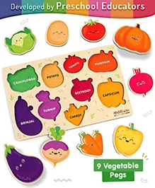 Intelliskills Premium Wooden Hide N' Seek Vegetables Puzzle Board - 9 Pieces|Matching & Recognition | Early Learning Puzzle Tray | BIS Approved | Educator Recommended