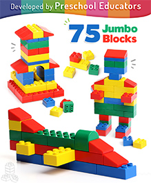 IntelliSkills Premium 75 Jumbo Building Blocks | Large Multicolour Blocks | Infinite Formations | Stack & Fix Construction Set | Educator Recommended