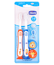 Chicco Ultra Soft Bristles Toothbrush Lion & Giraffe Print Pack of 2 - Orange & Blue