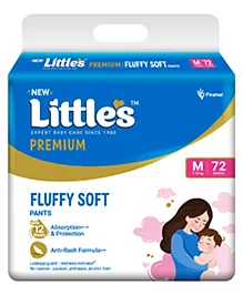 Little's Premium Baby Diapers M Size (Medium) Pants Style | 7-12 kg | 72 Count - Pack of 1 | Super Jumbo FluffySoft Baby Diaper with Leakage Guard, Wetness Indicator & 12 Hours Absorption