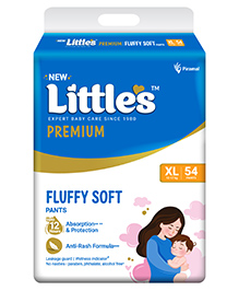 Little's Premium Baby Diapers XL Size (Extra Large) Pants Style | 12-17 kg | 54 Count - Pack of 1 | Super Jumbo FluffySoft Baby Diaper with Leakage Guard, Wetness Indicator & 12 Hours Absorption