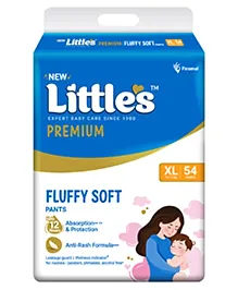 Little's Premium Baby Diapers XL Size (Extra Large) Pants Style | 12-17 kg | 54 Count - Pack of 1 | Super Jumbo FluffySoft Baby Diaper with Leakage Guard, Wetness Indicator & 12 Hours Absorption