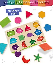 Intelliskills Wooden Hide N' Seek Shapes Puzzle Board - 12 Pieces |Shapes Matching & Recognition | Early Learning Puzzle Tray | BIS Approved | Educator Recommended