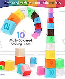 Intelliskills Multicoloured Stacking Cubes | Nesting & Sequencing Toy | 10 Numbered Shapes | Cognitive Skills | Educational Play | BIS Certified | Educator Recommended