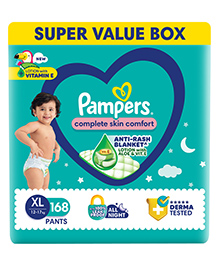 Pampers Complete Skin Comfort Pants, Anti-rash blanket, Lotion with Vitamin E & Aloe Vera,  Extra Large size baby Diapers, (XL) 168 Count, 12-17 kg