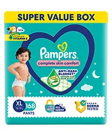 Pampers Complete Skin Comfort Pants, Anti-rash blanket, Lotion with Vitamin E & Aloe Vera,  Extra Large size baby Diapers, (XL) 168 Count, 12-17 kg