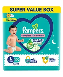 Pampers Complete Skin Comfort Pants, Anti-rash blanket, Lotion with Vitamin E & Aloe Vera,  Large size baby Diapers, (L) 192 Count, 9-14 kg