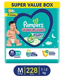 Pampers Complete Skin Comfort Pants, Anti-rash blanket, Lotion with Vitamin E & Aloe Vera,  Medium size baby Diapers, (M) 228 Count, 7-12 kg