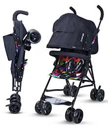 LuvLap Tutti Fruti Baby Stroller/Buggy, Lightweight, Travel Friendly Baby Pram, 5 Point Safety Harness, Extendable Canopy, Upto 15Kg (Printed Black)