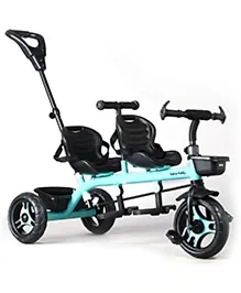 2 in 1 Twins Baby Tricycle With Double Seat  & Parental Handle- Blue