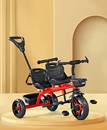 2 in 1 Twins Baby Tricycle With Double Seat  & Parental Handle- Red