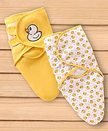 Babyhug 100% Cotton Swaddle Wrapper Duck Theme Pack of 2 - Yellow