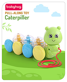 Babyhug Premium Caterpillar Pull Along Toy for Kids- Green| Pull String Plastic Pre-School Toys for Babies| Encourage Walking, Build Gross Motor Skills and Hand-Eye Coordination| BIS Certified| 18+ Months.
