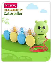Babyhug Premium Caterpillar Pull Along Toy for Kids- Green| Pull String Plastic Pre-School Toys for Babies| Encourage Walking, Build Gross Motor Skills and Hand-Eye Coordination| BIS Certified| 18+ Months.