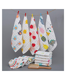 Elementary Premium 6 Layered Ultra Soft Muslin Cotton Wash Cloth Pack of 4 - (Colour & Print May Vary)