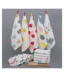 Elementary Premium 6 Layered Ultra Soft Muslin Cotton Wash Cloth Pack of 4 - (Colour & Print May Vary)