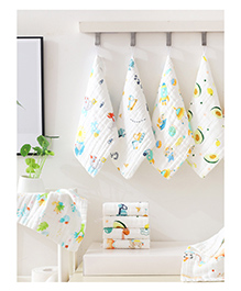Elementary Premium 6 Layered Ultra Soft Muslin Cotton Wash Cloth Pack of 4 - (Colour & Print May Vary)
