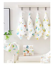 Elementary Premium 6 Layered Ultra Soft Muslin Cotton Wash Cloth Pack of 4 - (Colour & Print May Vary)