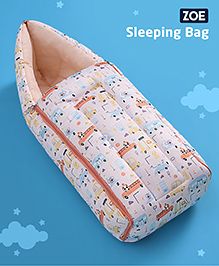 Zoe 3 in 1 Baby Carry Nest Cum Sleeping Bag Vehicle Print - Peach