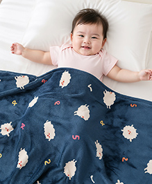 Babyhug Lightweight Single Ply Mink Blanket Sheep Print - Navy Blue