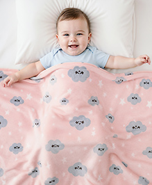 Babyhug Lightweight Single Ply Mink Blanket Star Cloud Print -Light Pink